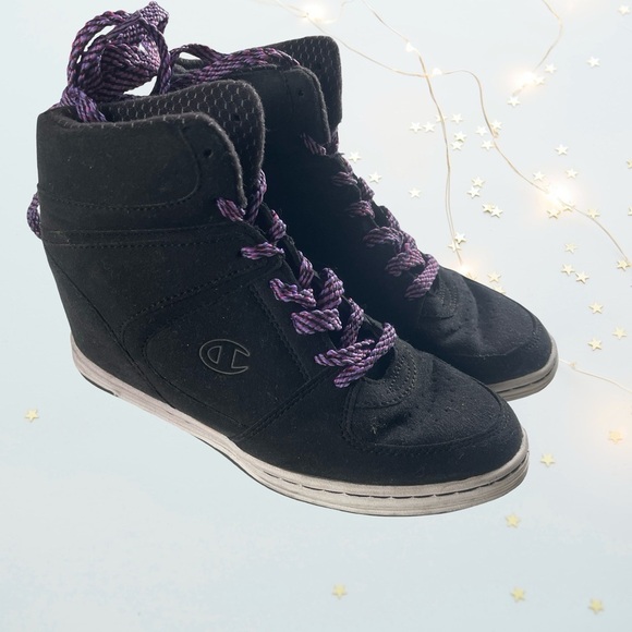 Champion Shoes - Champion Women's Black and Purple High-Top Sneakers in size 7